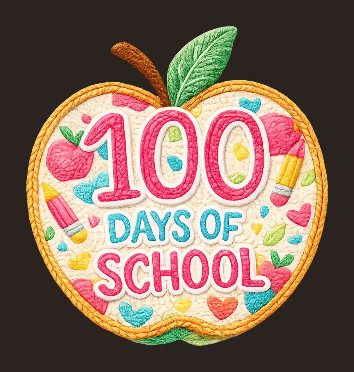 100 Days of School Embroidery Apple Latch Hook Yarn Design contrast preview thumbnail