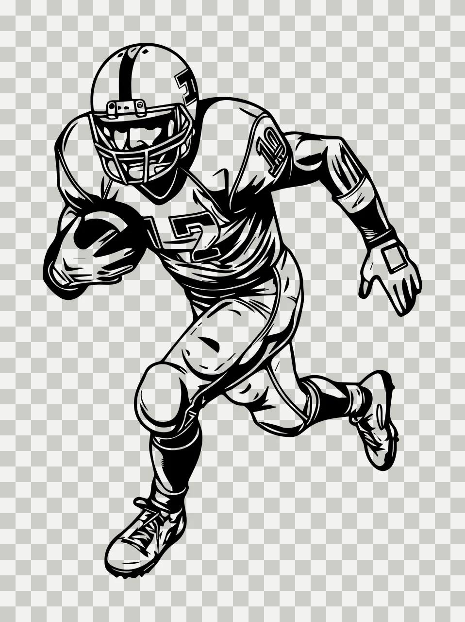 Football Player American Running Pose helmet line art black transparency and detail preview thumbnail