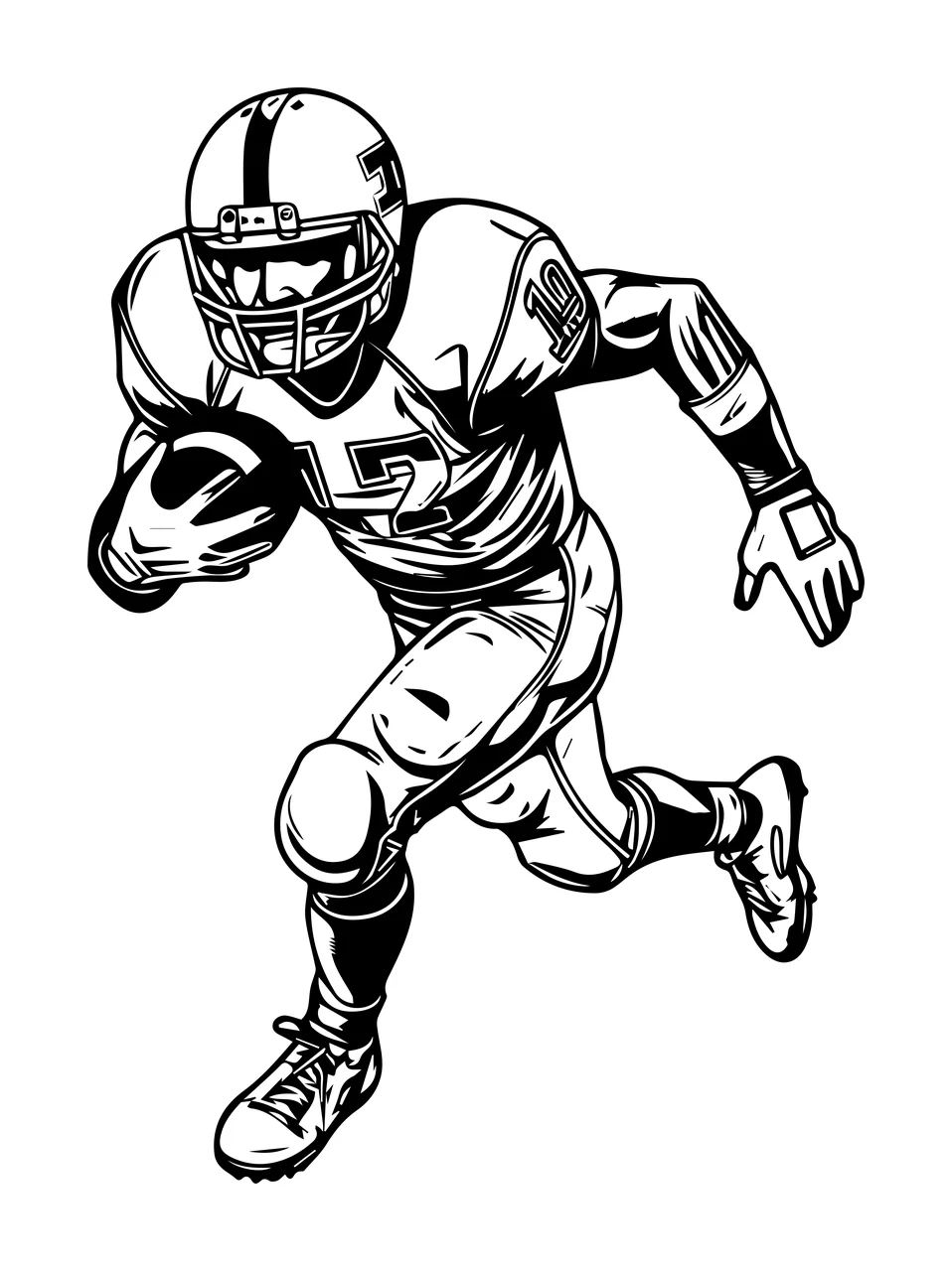 Football Player American Running Pose helmet line art black