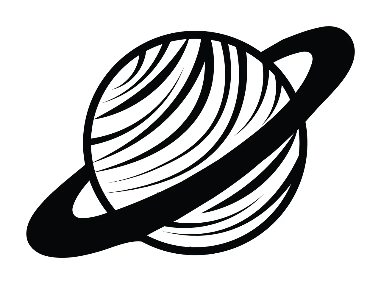 Space Saturn Planet Rings Line Drawing