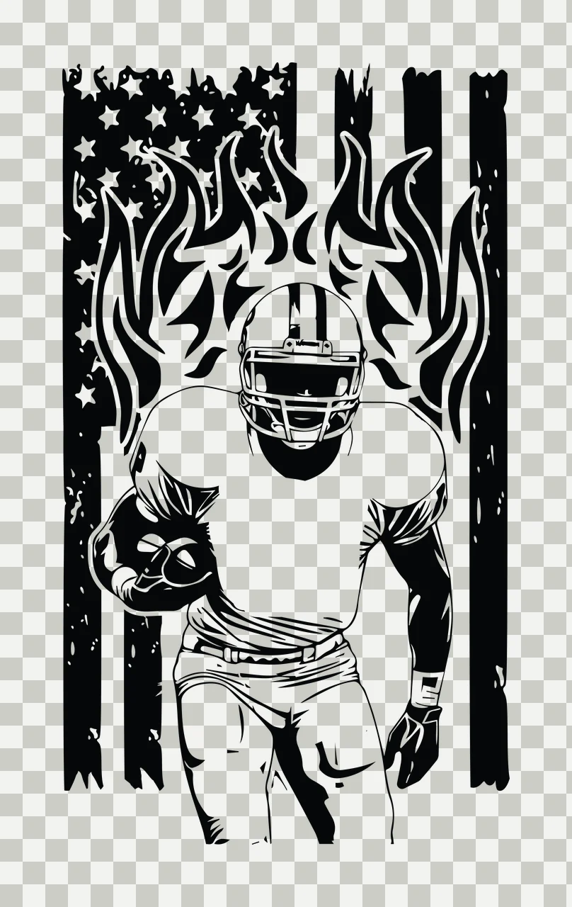 Football Player Ball Flag American Flaming Silhouette carrying transparency and detail preview thumbnail