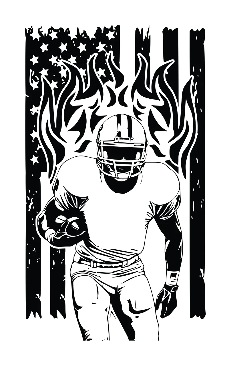 Football Player Ball Flag American Flaming Silhouette carrying