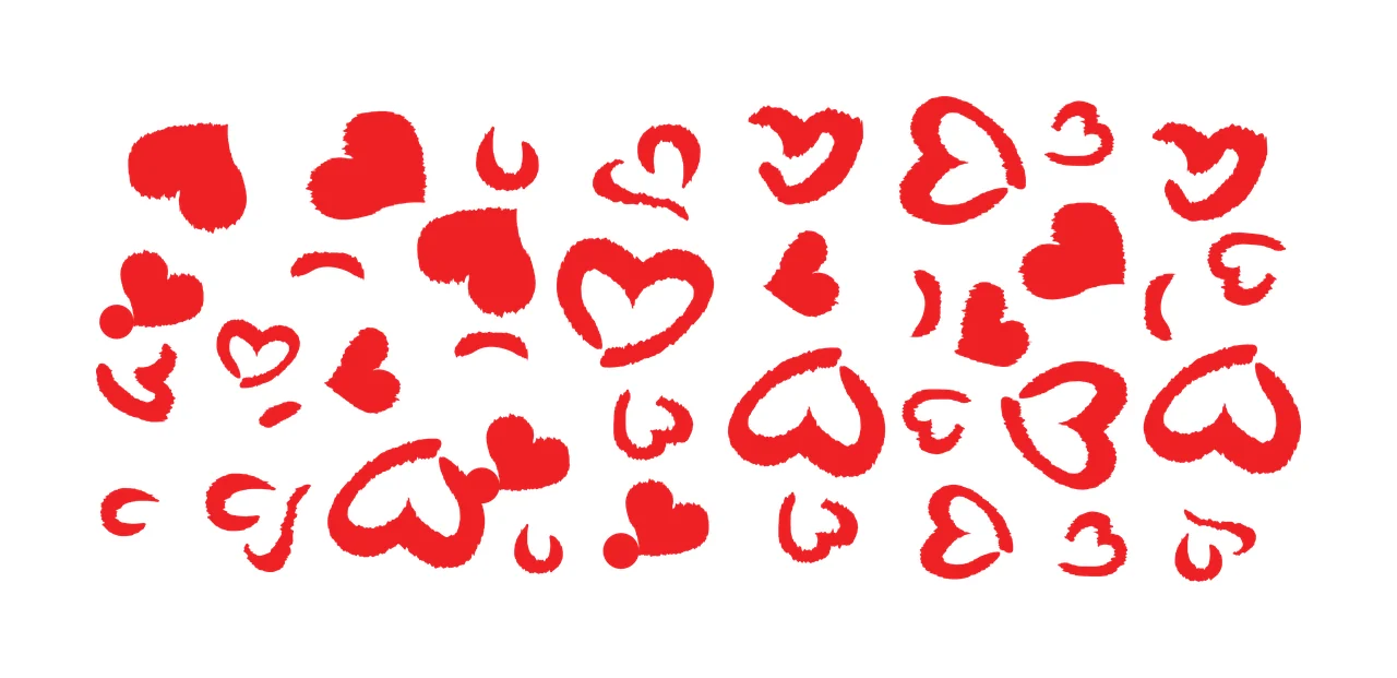 Red heart shapes with brushstroke texture Illustration with white background