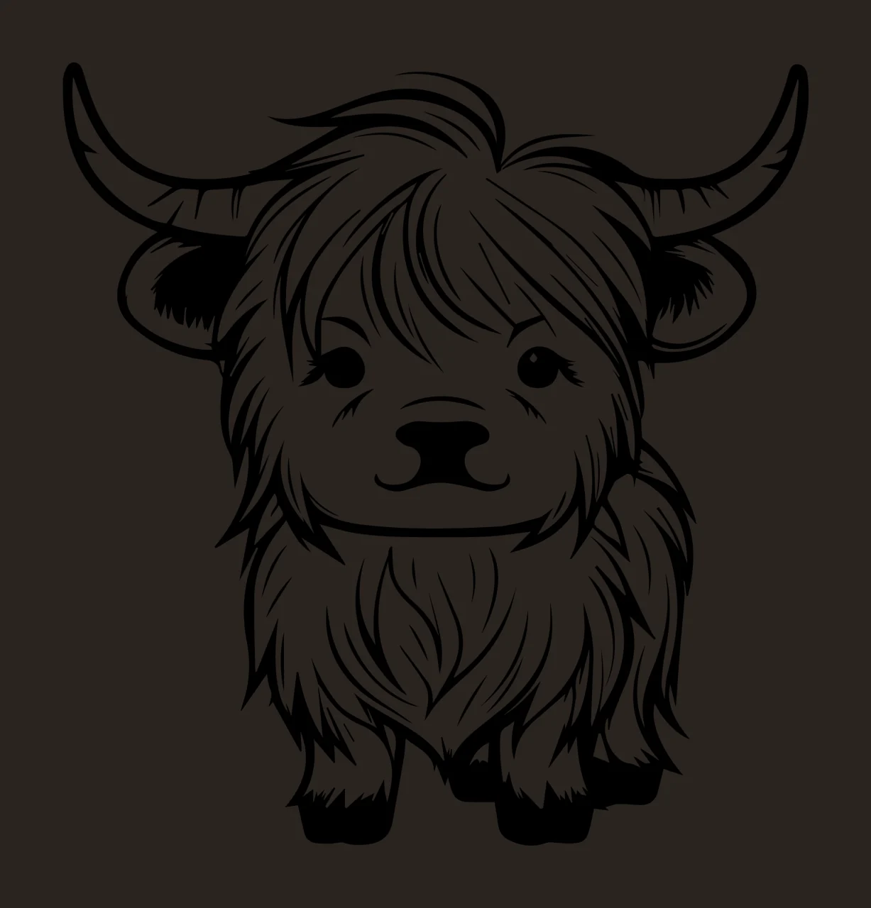 Highland Cow Cute Furry Silhouette standing line drawing black contrast preview thumbnail