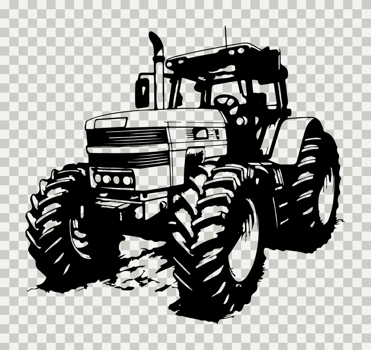 Black And White Tractor Illustration farm work wheel engine transparency and detail preview thumbnail