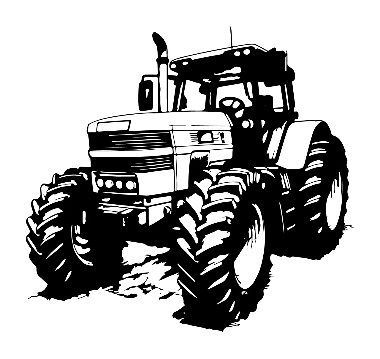 Black And White Tractor Illustration farm work wheel engine