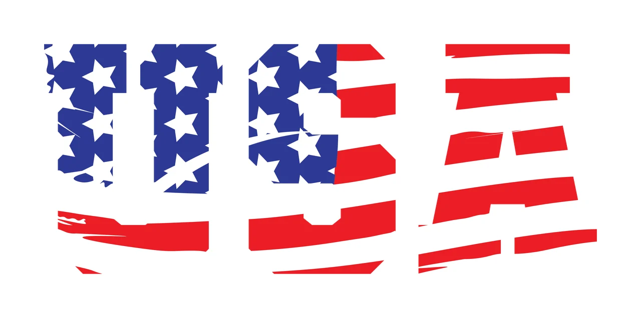 USA Typography Design with USA lettering, white stars, blue canton and red stripes