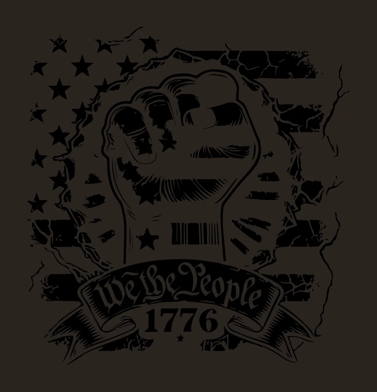 We The People 1776 Fist Emblem clenched flag ribbon cracks contrast preview thumbnail