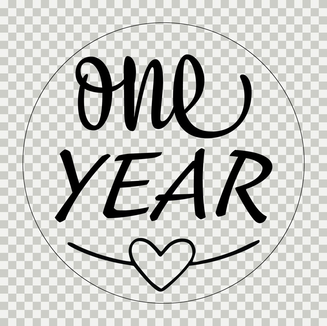 One Year Round Badge Design With Cursive Text displaying circle transparency and detail preview thumbnail