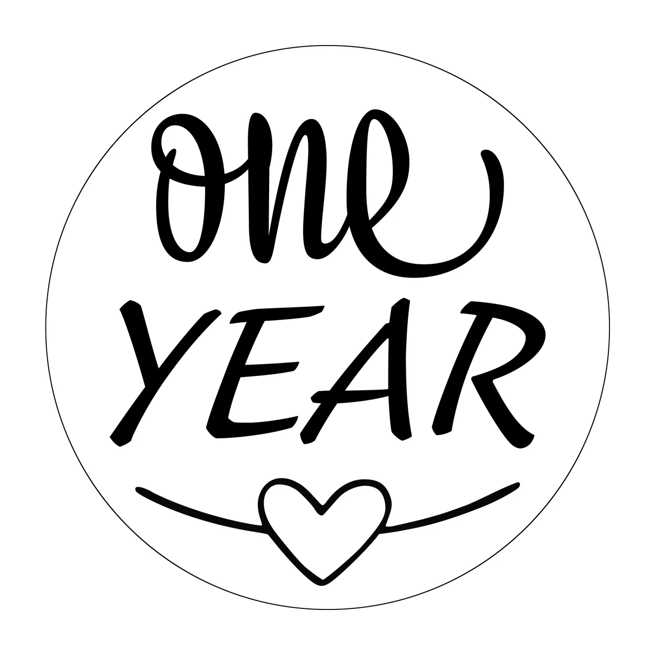 One Year Round Badge Design With Cursive Text displaying circle