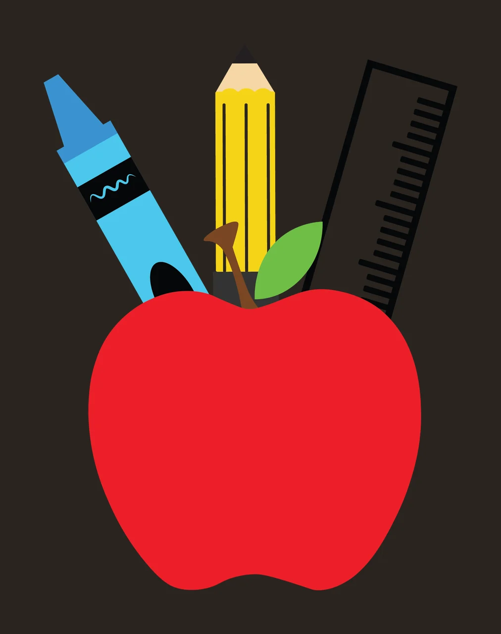 School Red Apple With Supplies contrast preview thumbnail