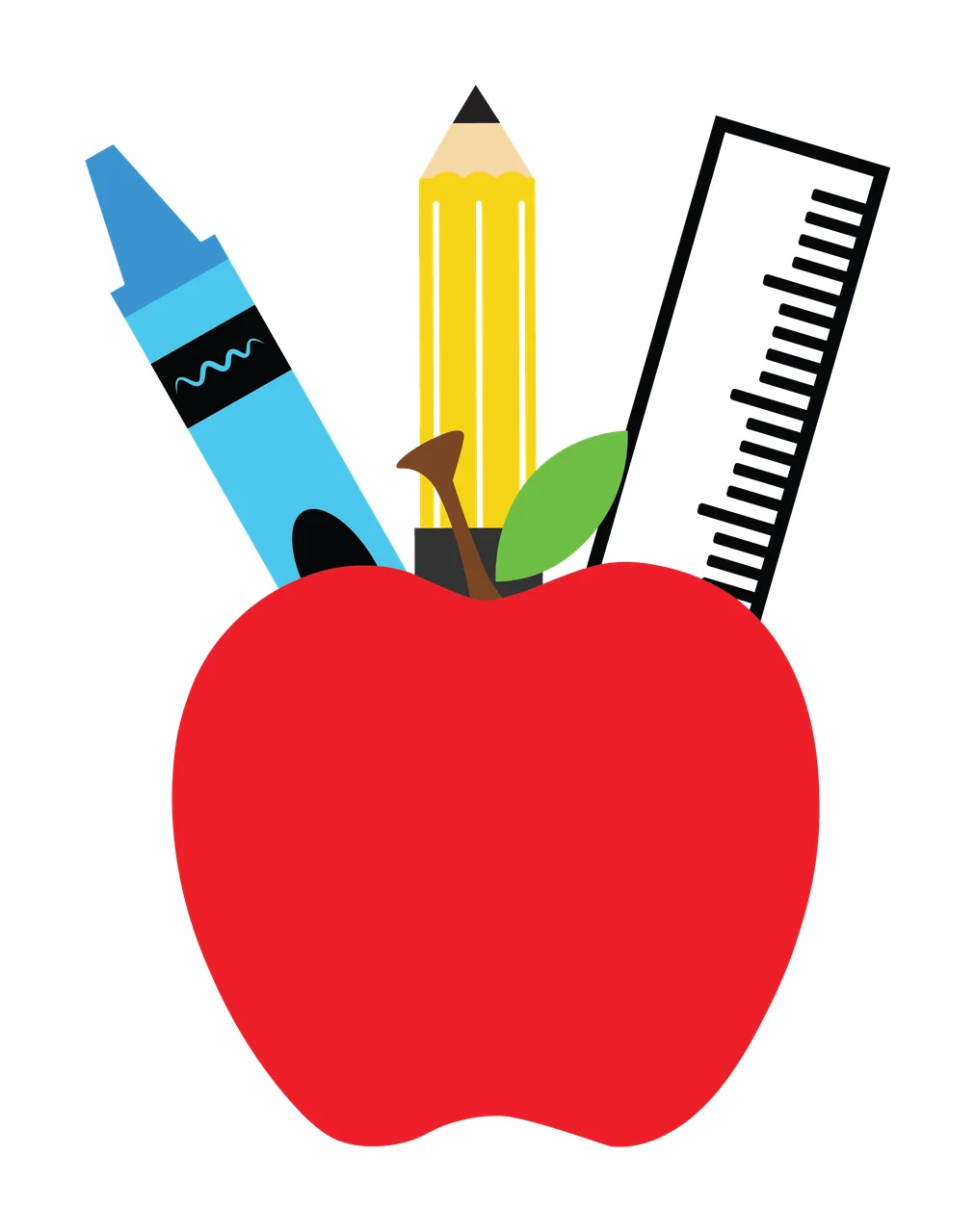 School Red Apple With Supplies