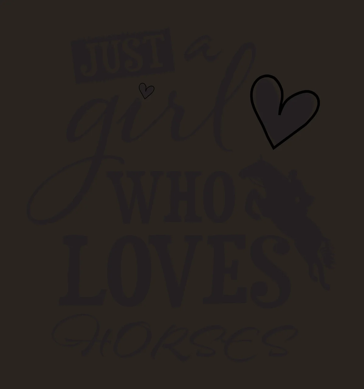 JUST a girl WHO LOVES HORSES Equestrian jumping silhouette Design with heart icon, bold text, script text and small heart in black and white contrast preview thumbnail