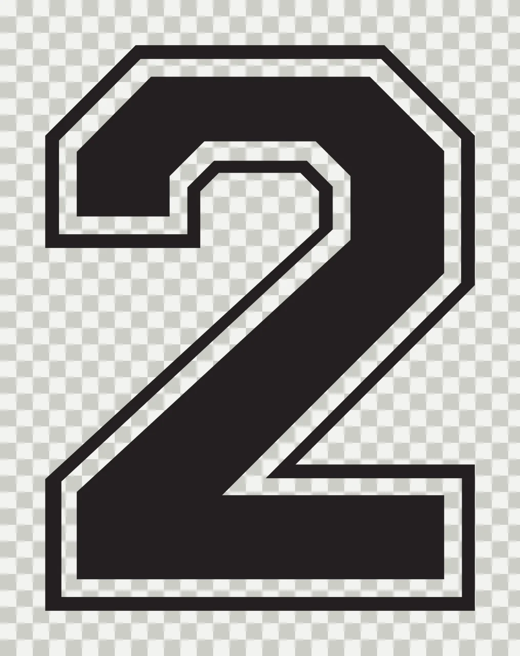 2 Number Design with double outline, block font, varsity and athletic in black and white transparency and detail preview thumbnail