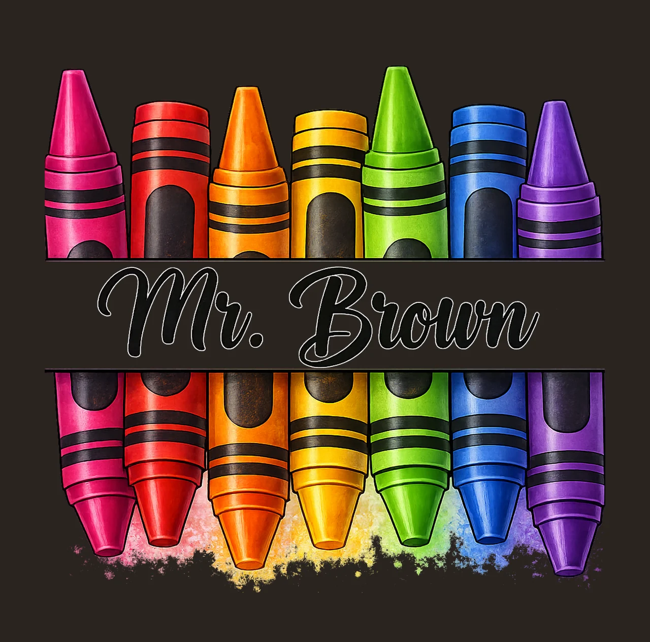 Mr Brown Text With Crayons splatter banner horizontal contrast preview thumbnail