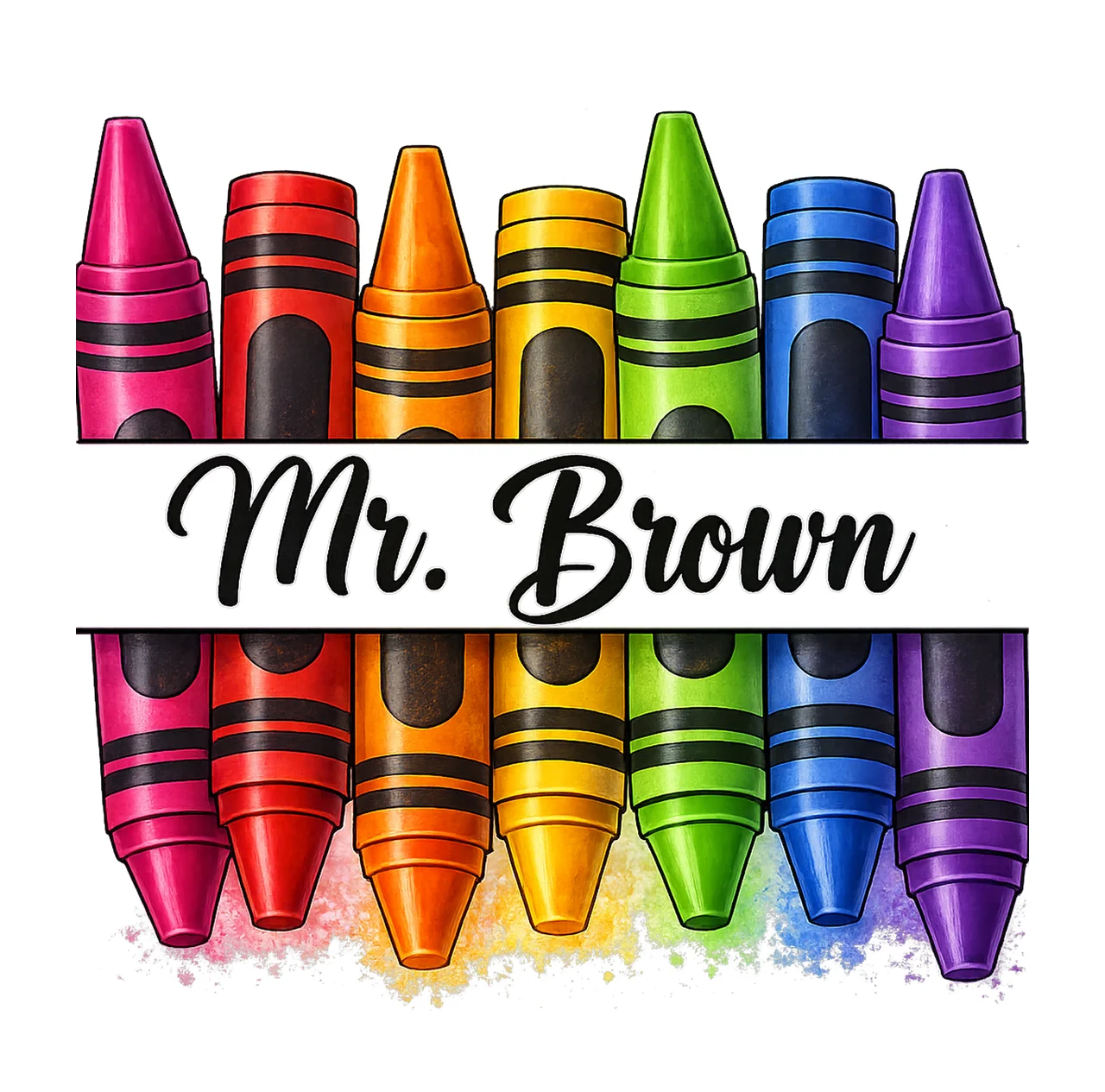 Mr Brown Text With Crayons splatter banner horizontal