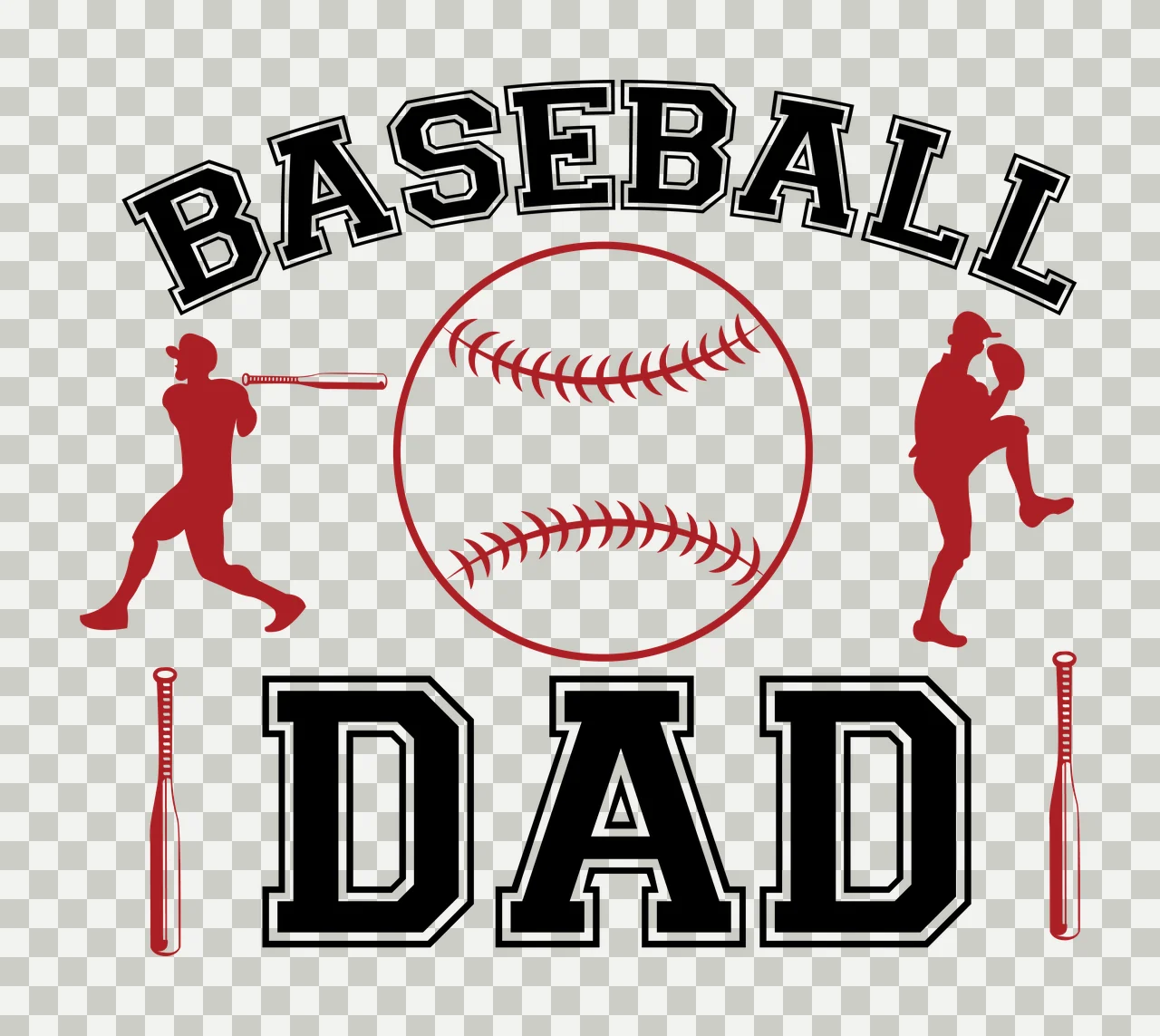 Baseball Dad Text With Large Central Ball and sports equipment transparency and detail preview thumbnail