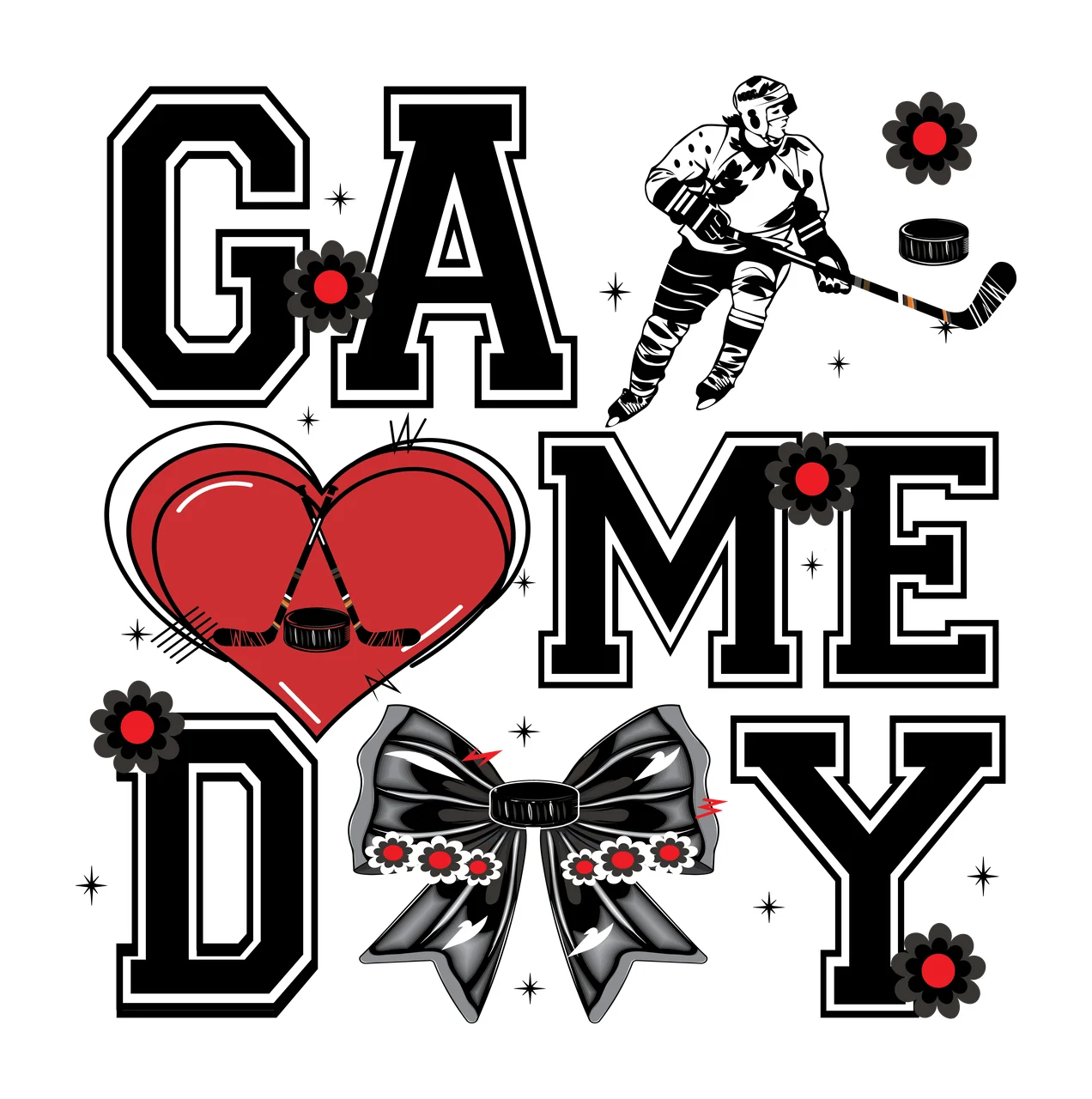 Hockey Game Game Day Bow Typography Design Text and icons Combine