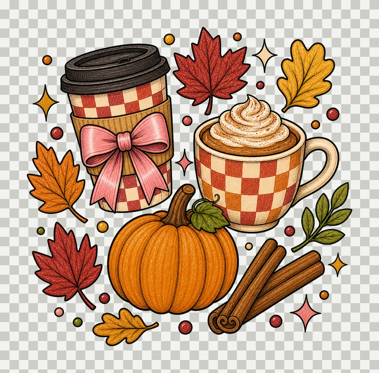 pumpkin spice coffee 02 preppy checker sublimation instant transparency and detail preview thumbnail
