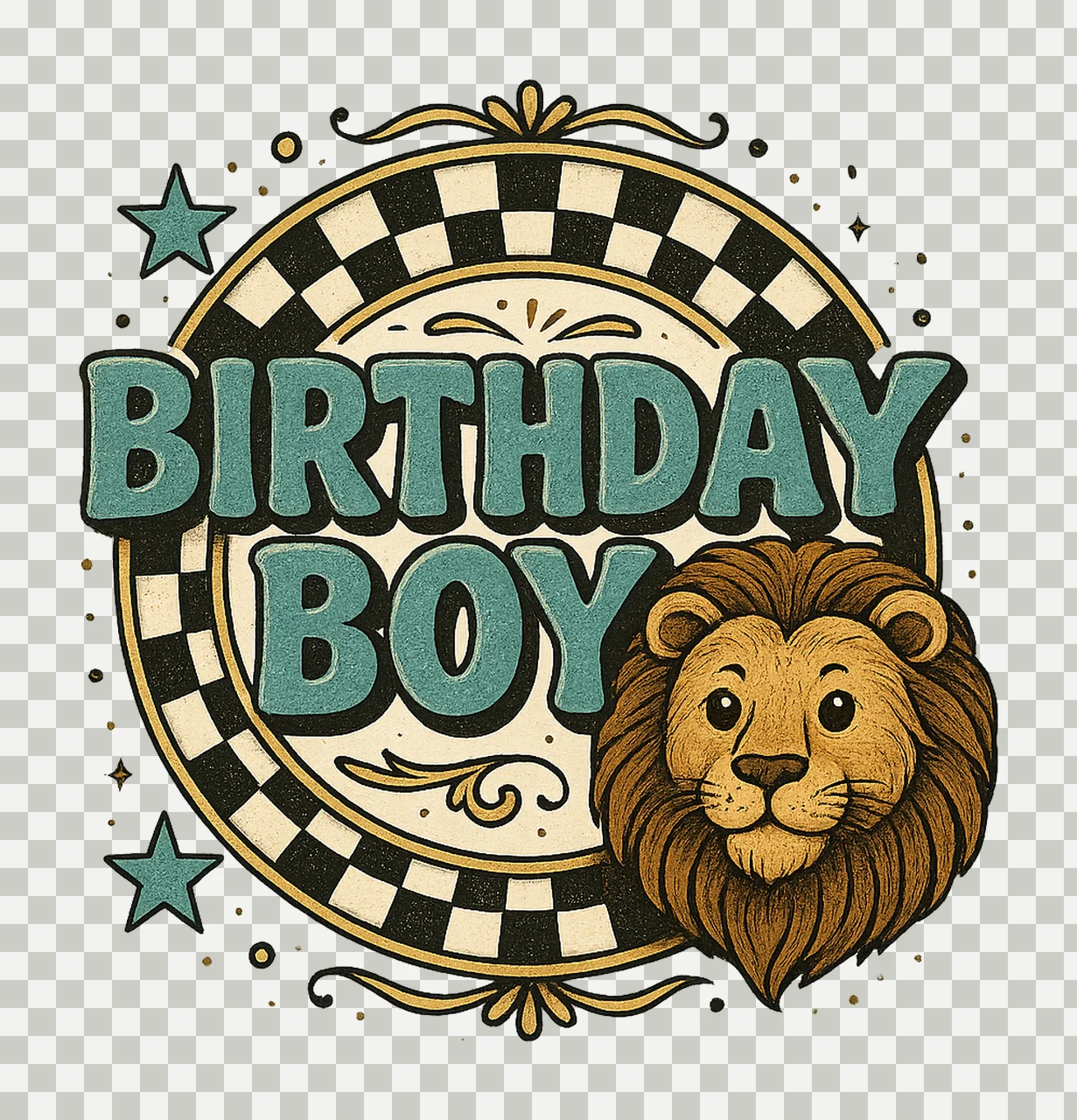Retro Checkered Birthday Boy Celebration Design Vintage transparency and detail preview thumbnail