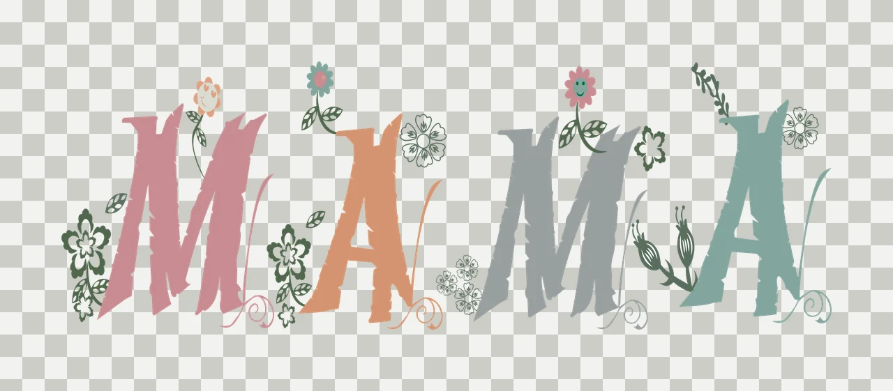 MAMA Typography Design with pink letter M, orange letter A, gray letter M and teal letter A transparency and detail preview thumbnail