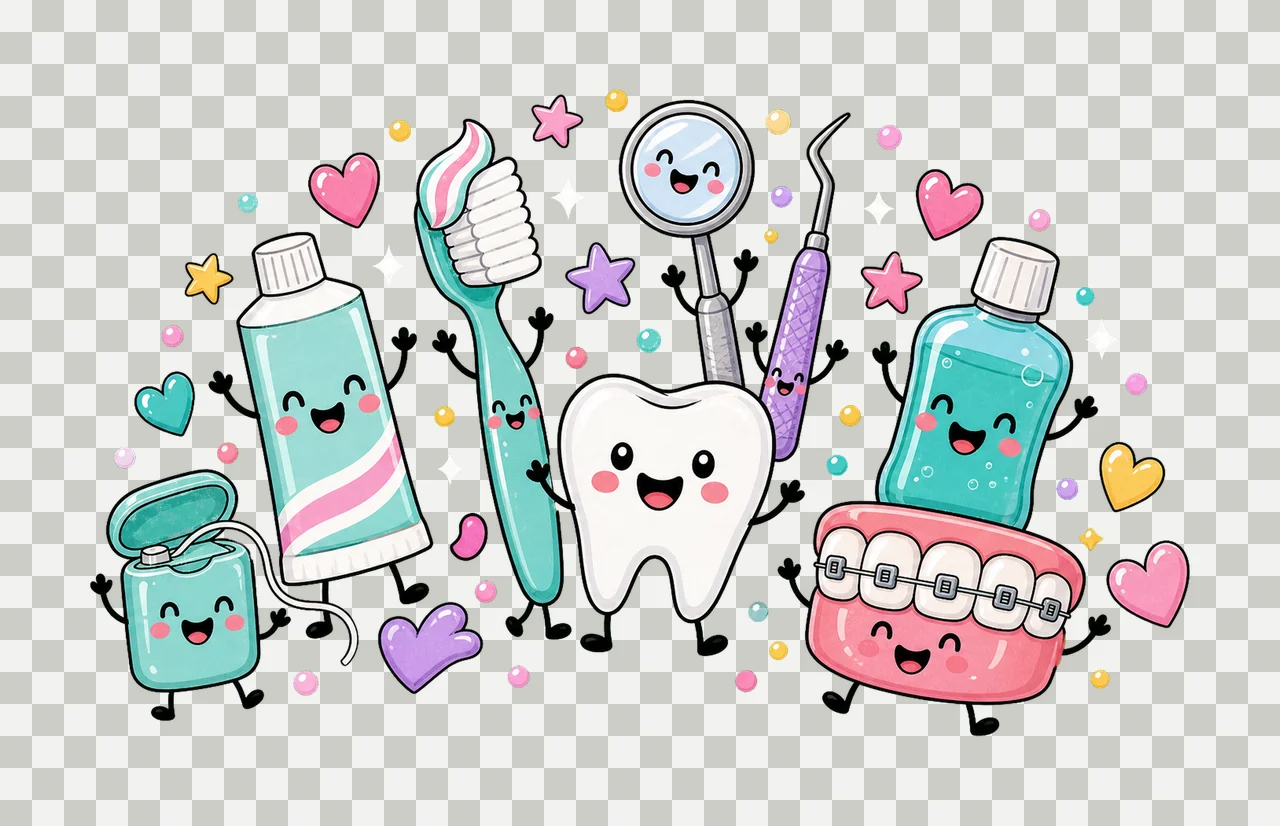 Dentist Doodle Cute Dental Characters Design Variation E transparency and detail preview thumbnail