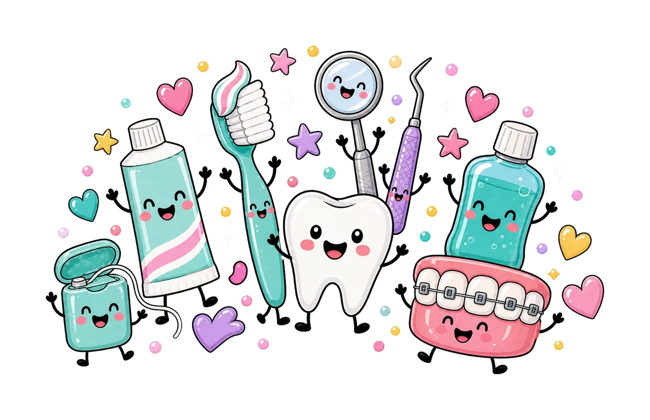 Dentist Doodle Cute Dental Characters Design Variation E