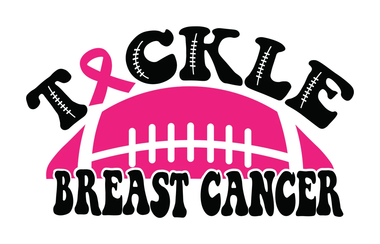 Tackle Breast Cancer Sports Typography football ribbon black