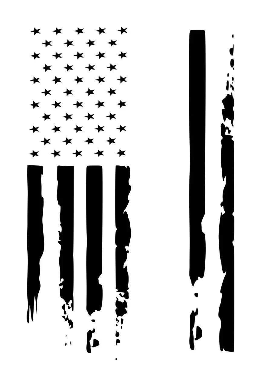 Distressed American Flag Stripes And Stars black white plain