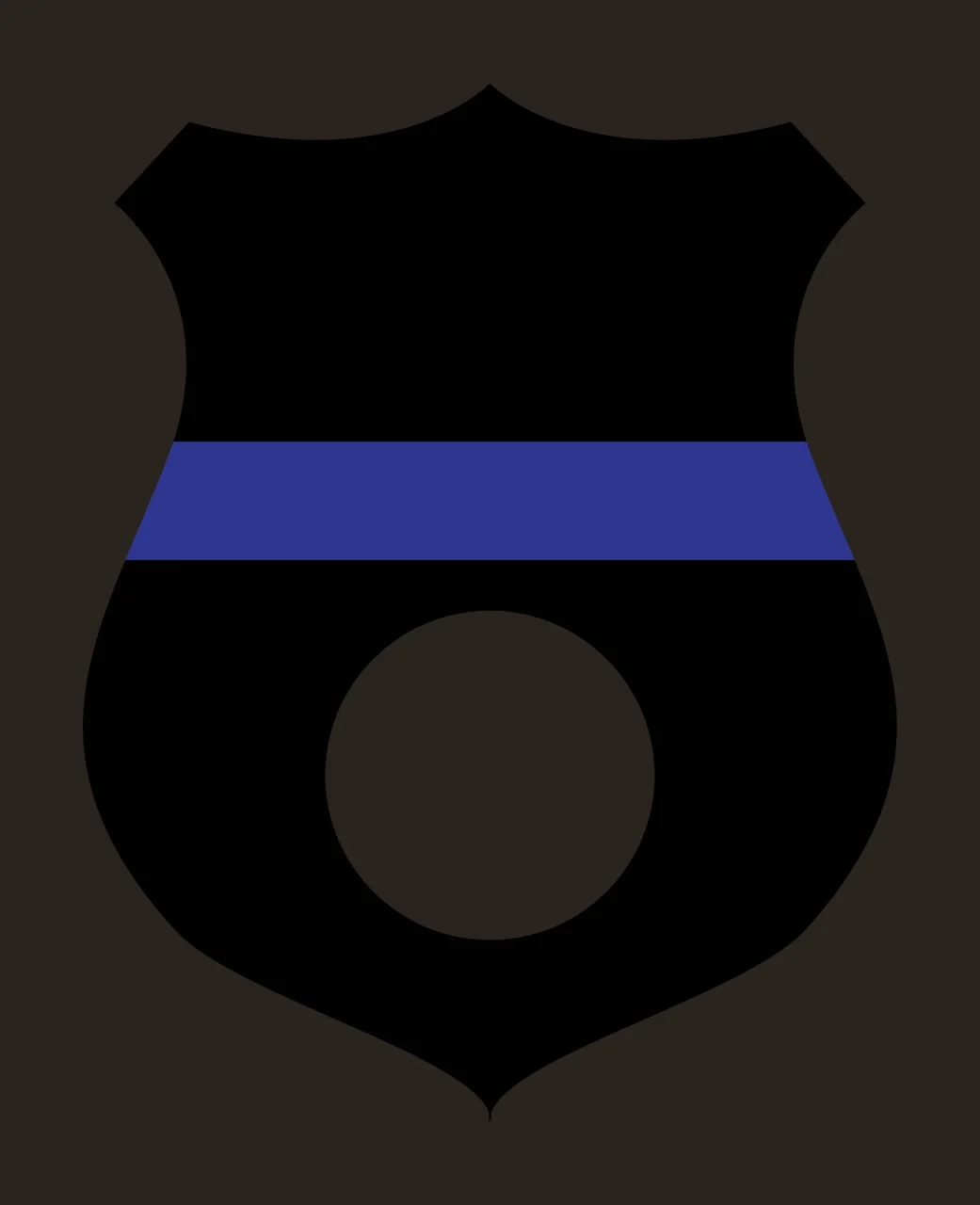Shield emblem Illustration with black shield, blue horizontal stripe and white circle cutout contrast preview thumbnail