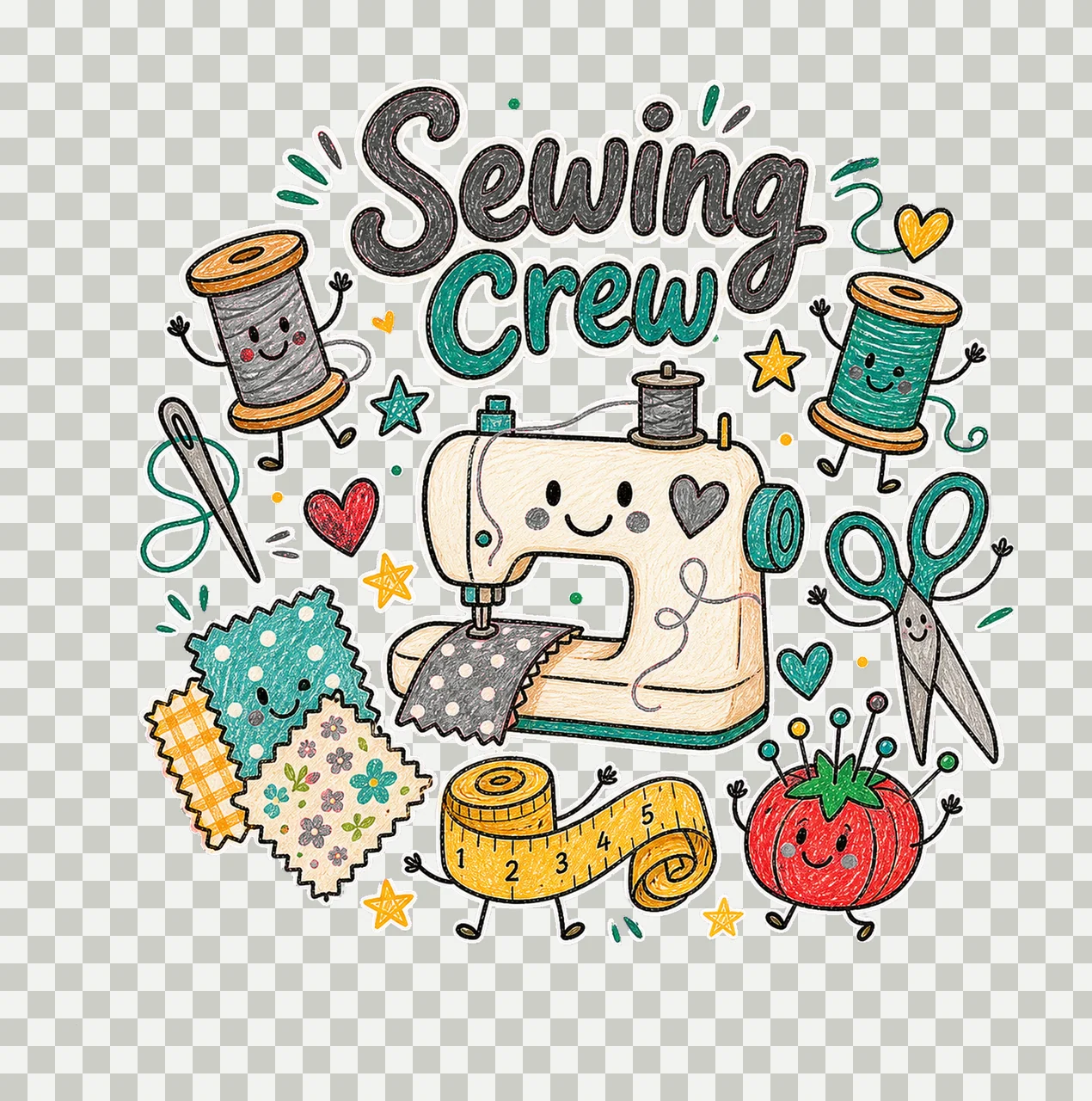 Sewing Doodle Crew sublimation instant shirt Variation A transparency and detail preview thumbnail