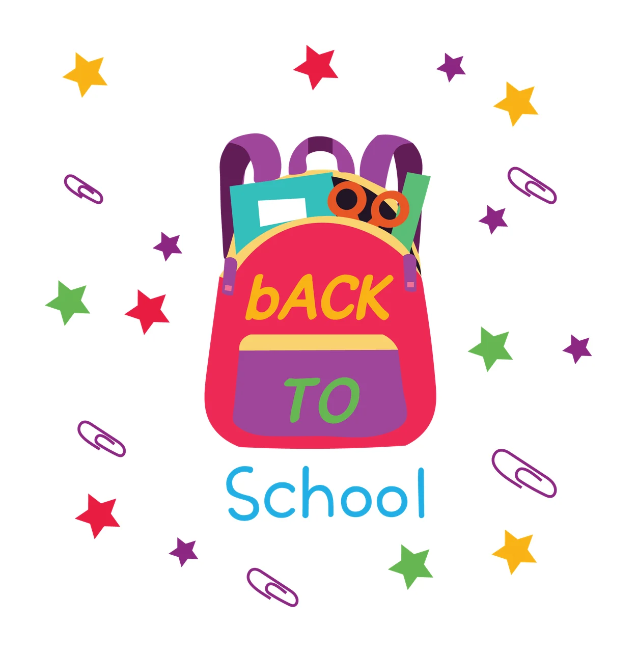 School Backpack With Floating Stars dashes silhouette black