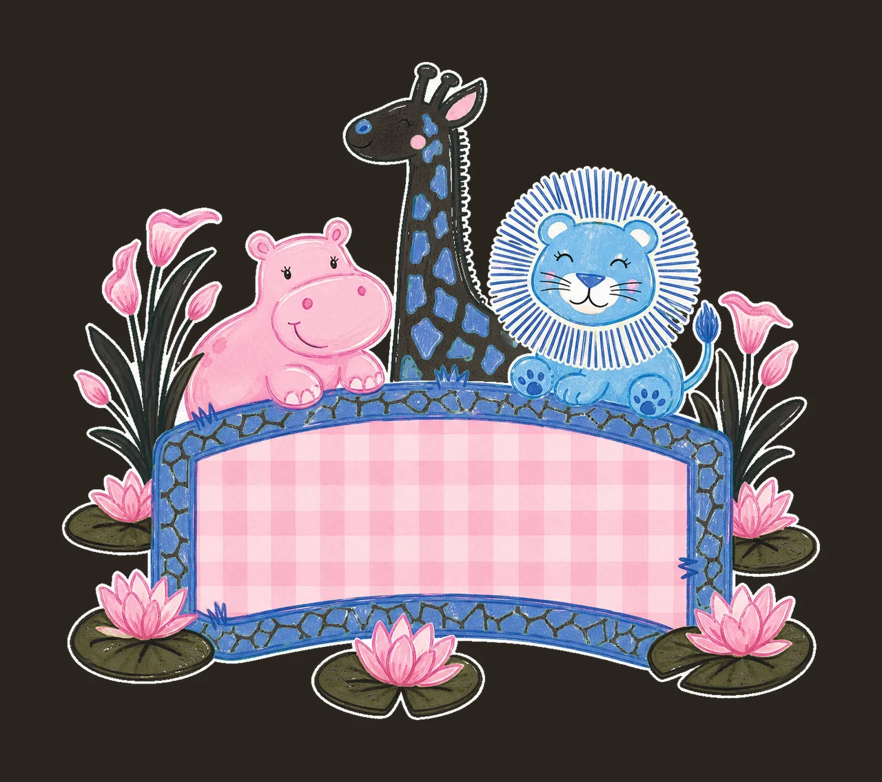 Hippo giraffe and lion trio with Name Patch girl Variation A contrast preview thumbnail