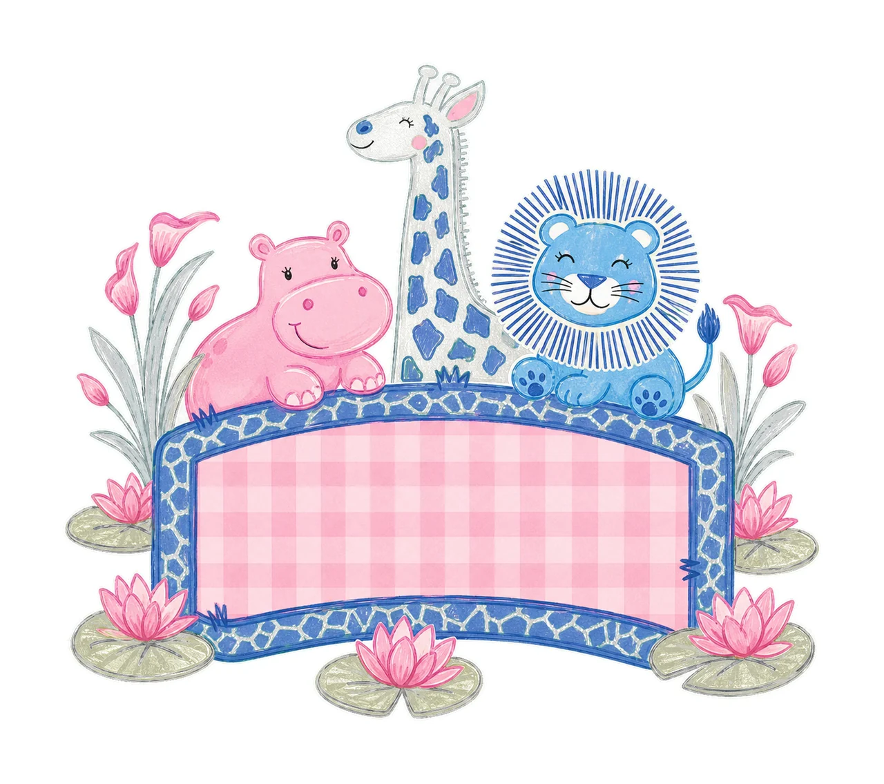 Hippo giraffe and lion trio with Name Patch girl Variation A
