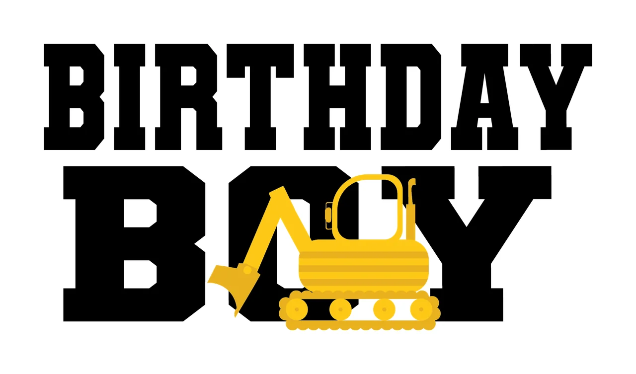 Construction Birthday Boy Black Text Label Reading vehicle icon