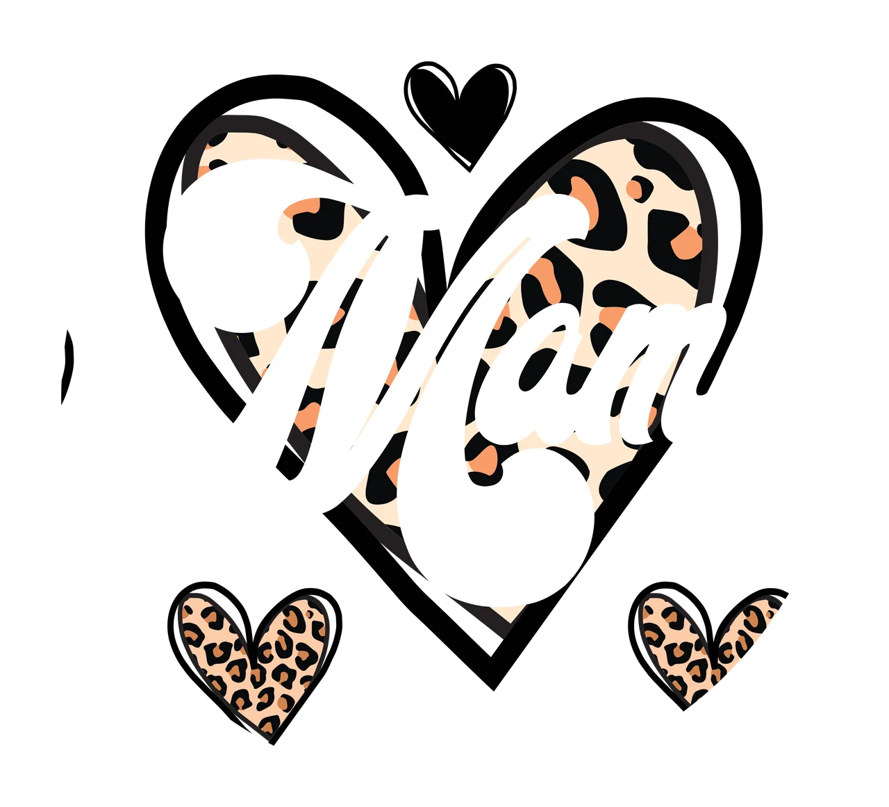 Keychain Mama Script Text Heart Design decorating pattern black