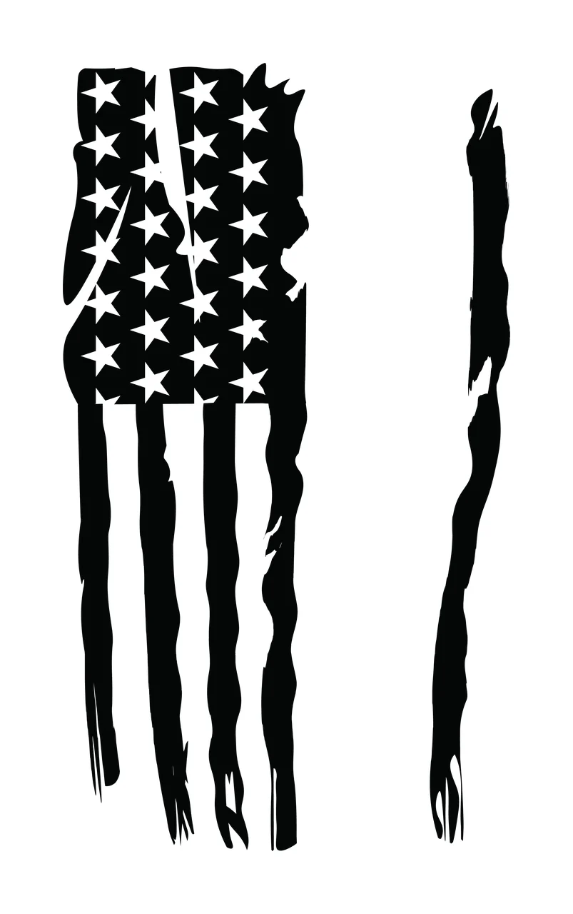 Flag Tattered Black And White Graphic Tearing Stars Stripes