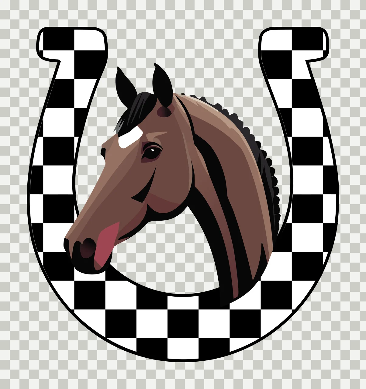 Horse Head In A Horseshoe Frame and grid geometric black white transparency and detail preview thumbnail