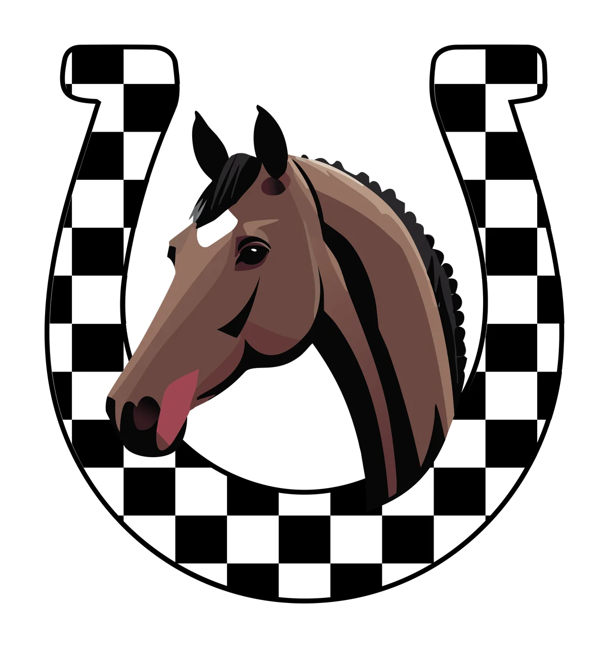 Horse Head In A Horseshoe Frame and grid geometric black white