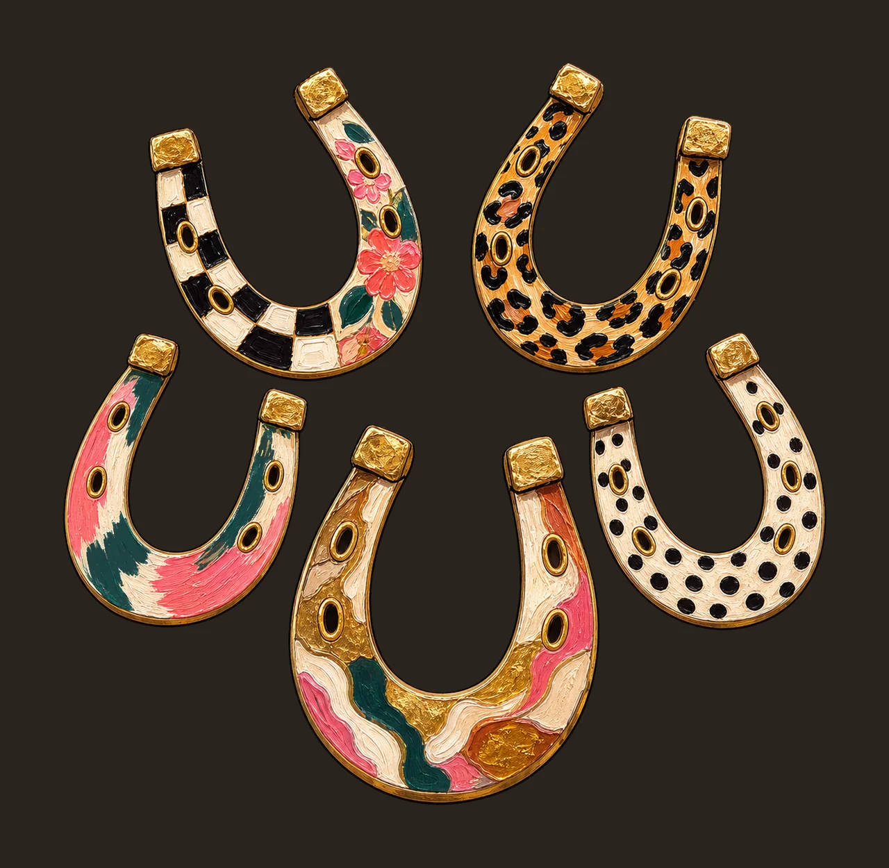 Faux Oil Painted Horseshoes Leopard Checkerboard Variation D contrast preview thumbnail
