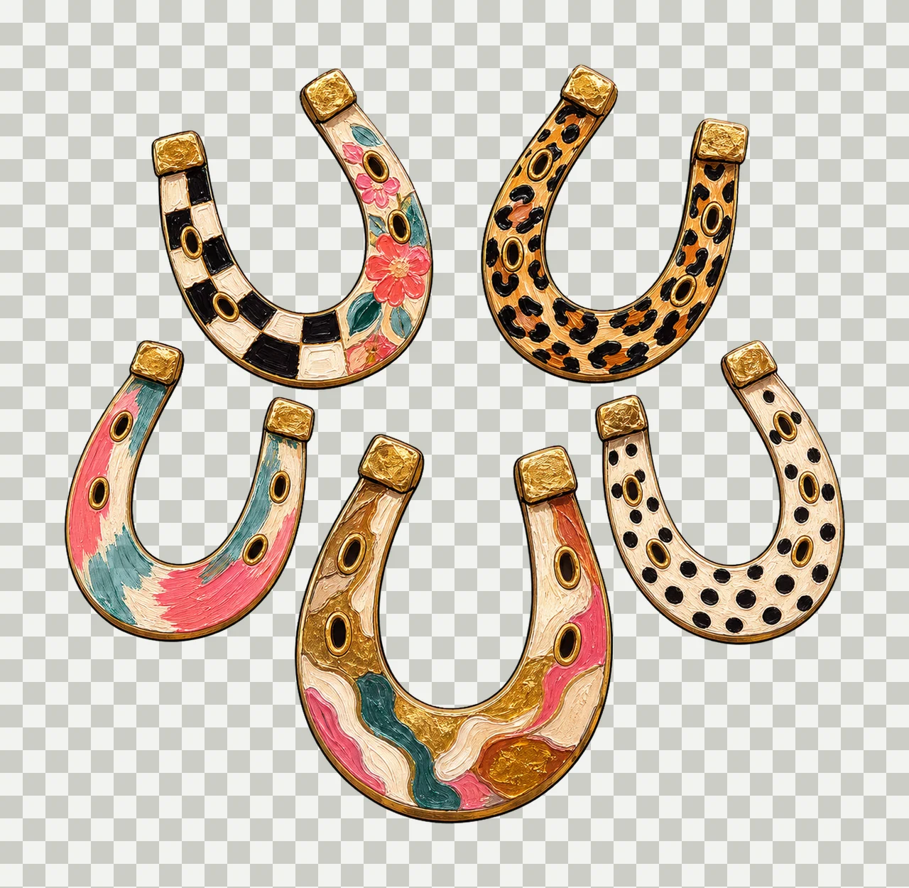Faux Oil Painted Horseshoes Leopard Checkerboard Variation D transparency and detail preview thumbnail