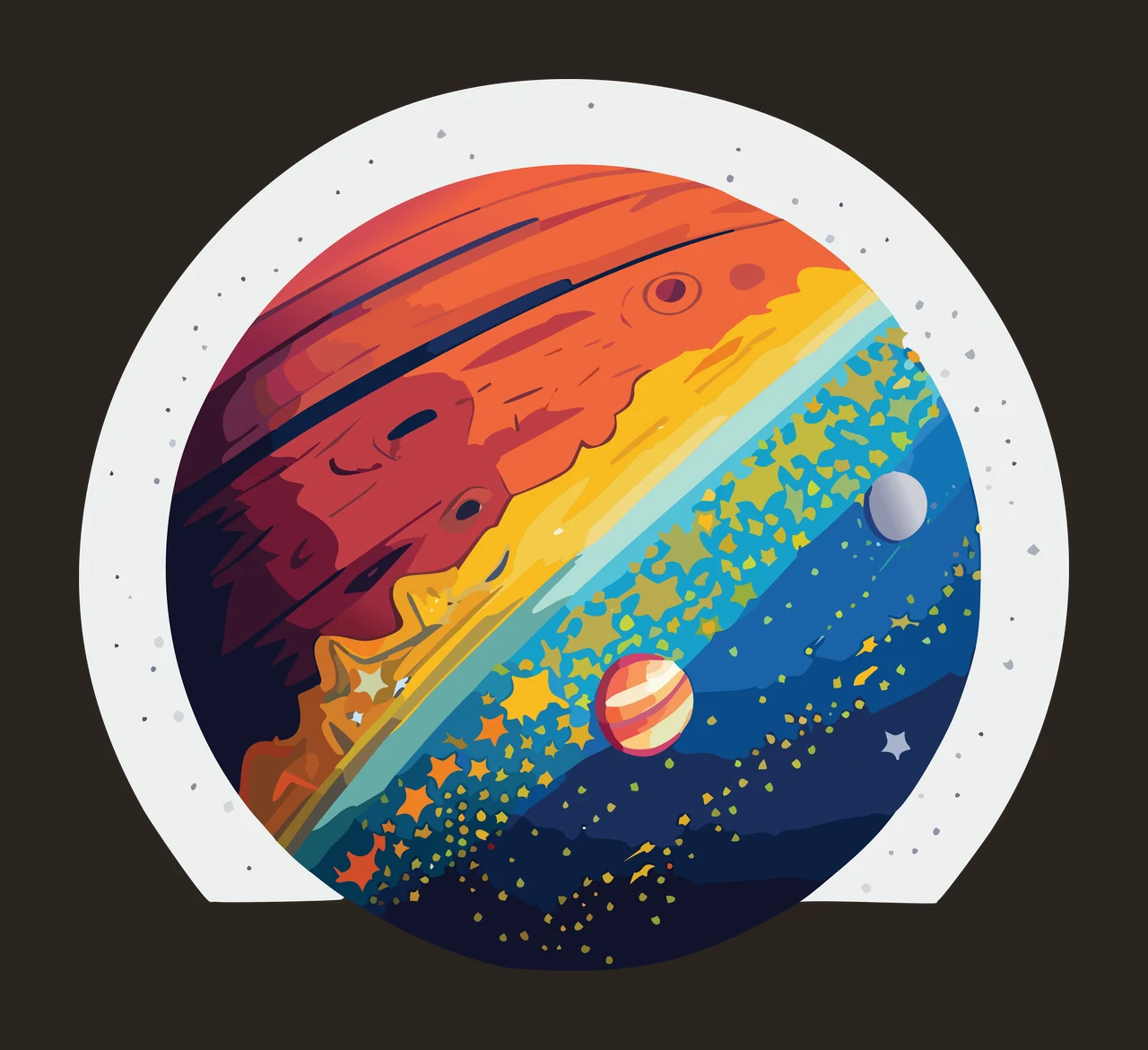 Space Celestial Planet Illustration In Semi Circle orbital ring contrast preview thumbnail