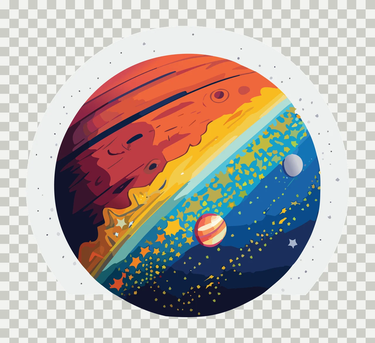 Space Celestial Planet Illustration In Semi Circle orbital ring transparency and detail preview thumbnail