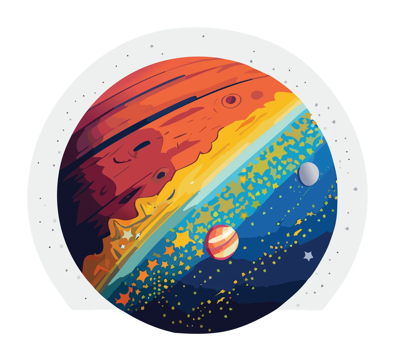 Space Celestial Planet Illustration In Semi Circle orbital ring