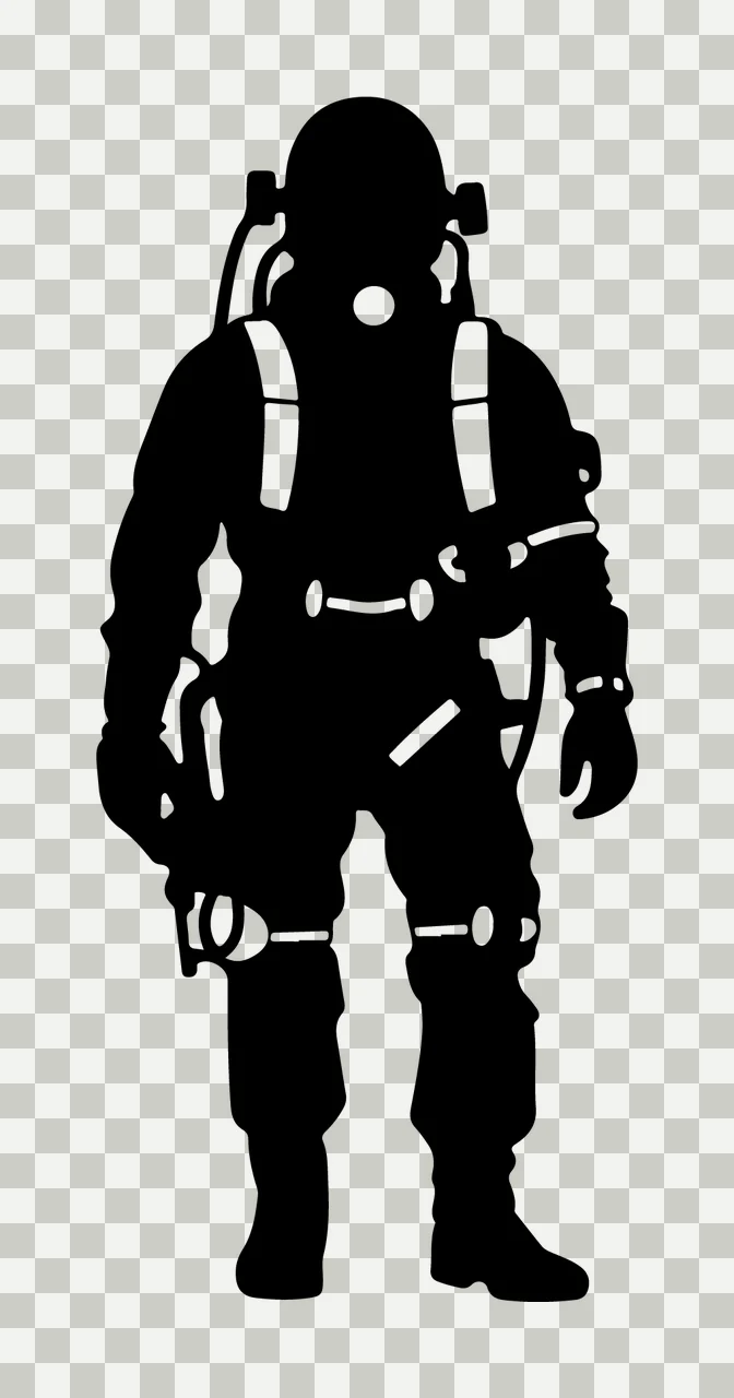 Deep Sea Diver Black Equipment Silhouette standing helmet oxygen tank transparency and detail preview thumbnail