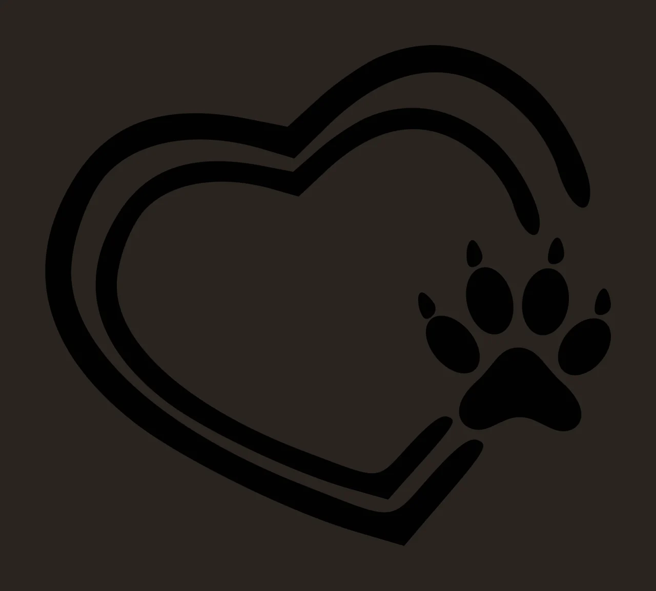 Line Art Illustration of Heart outline with paw print with black heart outline contrast preview thumbnail