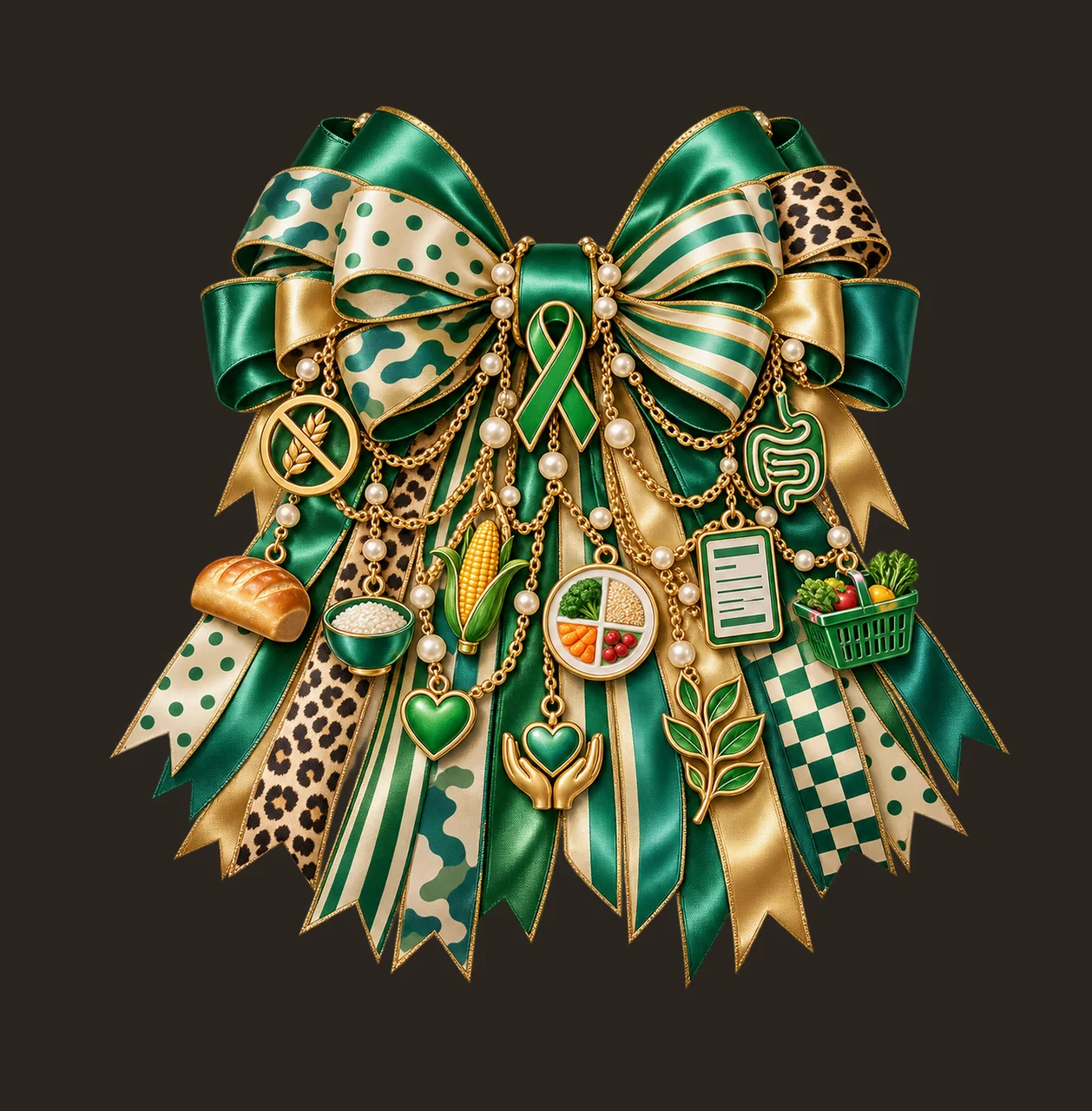 Celiac Disease Awareness Bow Charm PNG, Gold Chain Charms, Transparent Sublimation Design, Digital Download contrast preview thumbnail