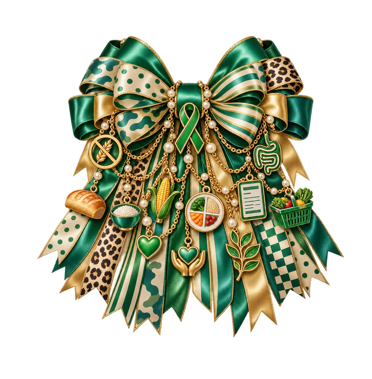 Celiac Disease Awareness Bow Charm PNG, Gold Chain Charms, Transparent Sublimation Design, Digital Download