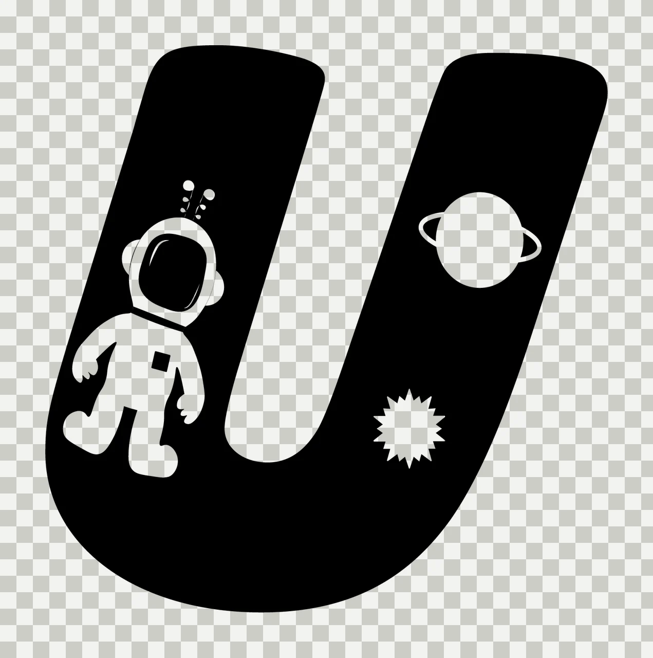 Space U Letter Floating With Astronaut And Planet transparency and detail preview thumbnail