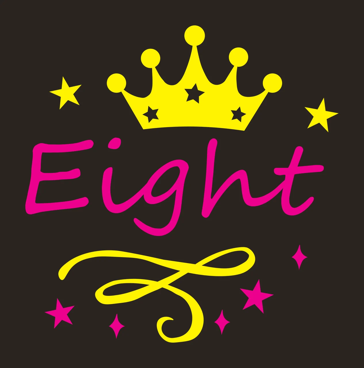 Eight Typography Design with yellow crown, white stars and pink stars contrast preview thumbnail